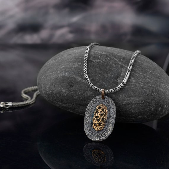 Man Necklace and Chain, Oxidized Man Pendant Necklace, Sterling