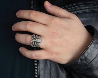 Anello Biker Argento Sterling 925 Con Testa Di Lupo - Ossidato - White Lion Jewels - Foto 4