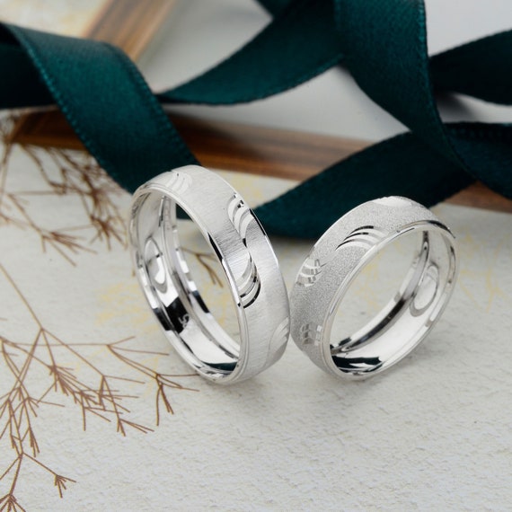 Pareja de alianzas de boda, anillos de boda de plata para él y para ella,  anillos de boda de plata de ley 925, alianza a juego, conjunto de alianzas  de plata 
