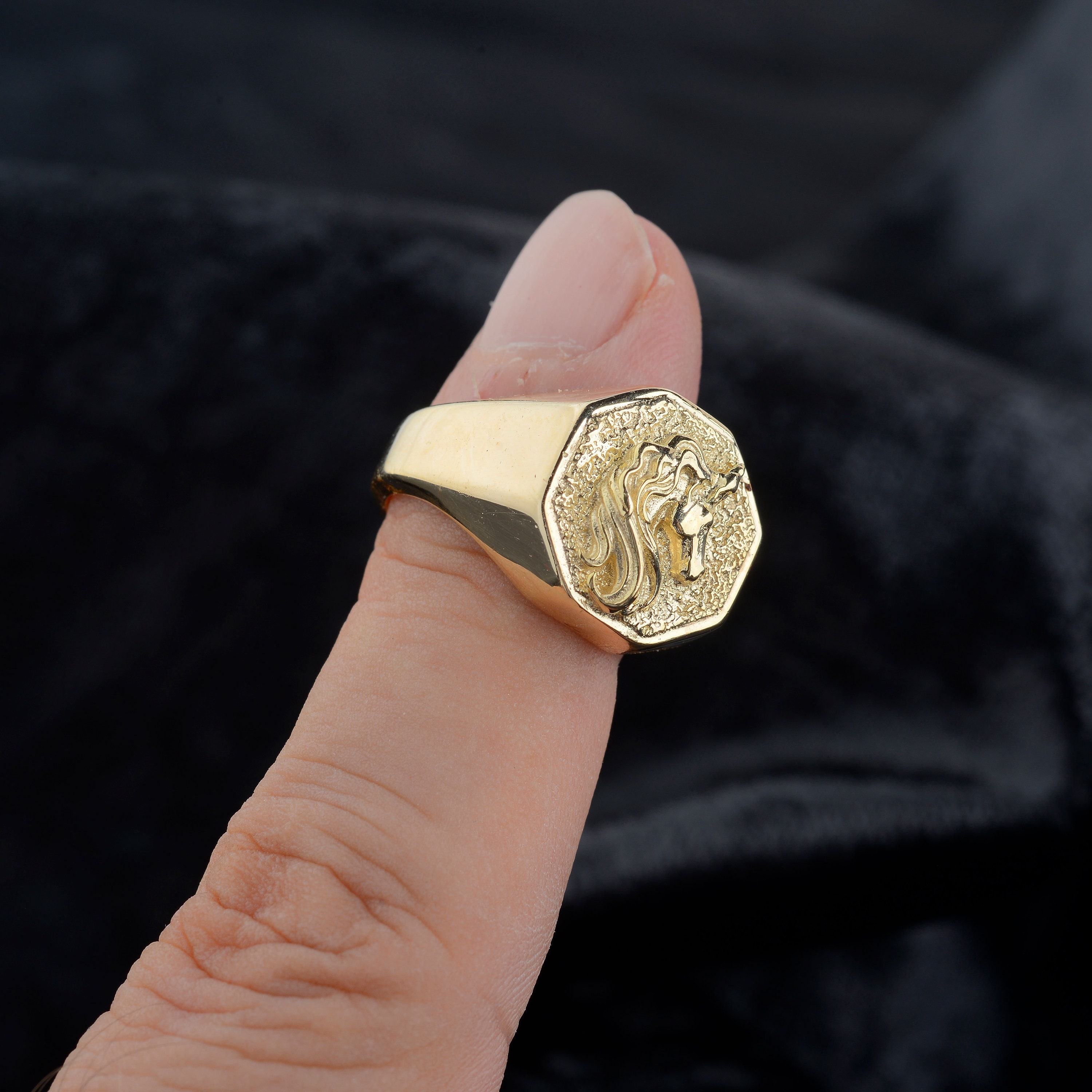 10K Gold Unicorn Signet Mens Ring, Greek Mythology Gold Jewelry 