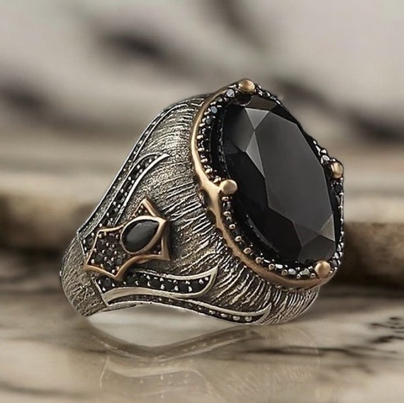 Bague viking en argent sterling zircon noir bague pour homme bague ancienne pour homme bague pour homme faite main en argent sterling bague homme vintage cadeau pour lui Etsy France