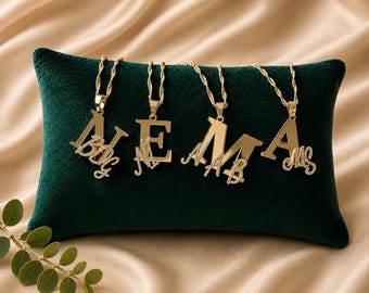 Initial Necklace for Mom ,Gold Plated Family Pendant, Custom Kids Initials
