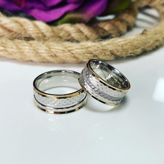 White Gold Matching Ring Matching Ring for Couple Wedding Bands Set Wedding Ring 10 mm His and Hers Wedding Band Unique Engagement Ring