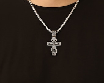 925k Heavy Sterling Silver Oxidized Cross Necklace, Jesus Cross Pendant,   Christian Jewelry,Religious Pendant, Birthday Gift for Him