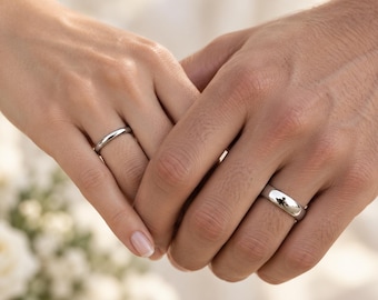 925k Sterling Silver His and Hers Set Domed Wedding Band