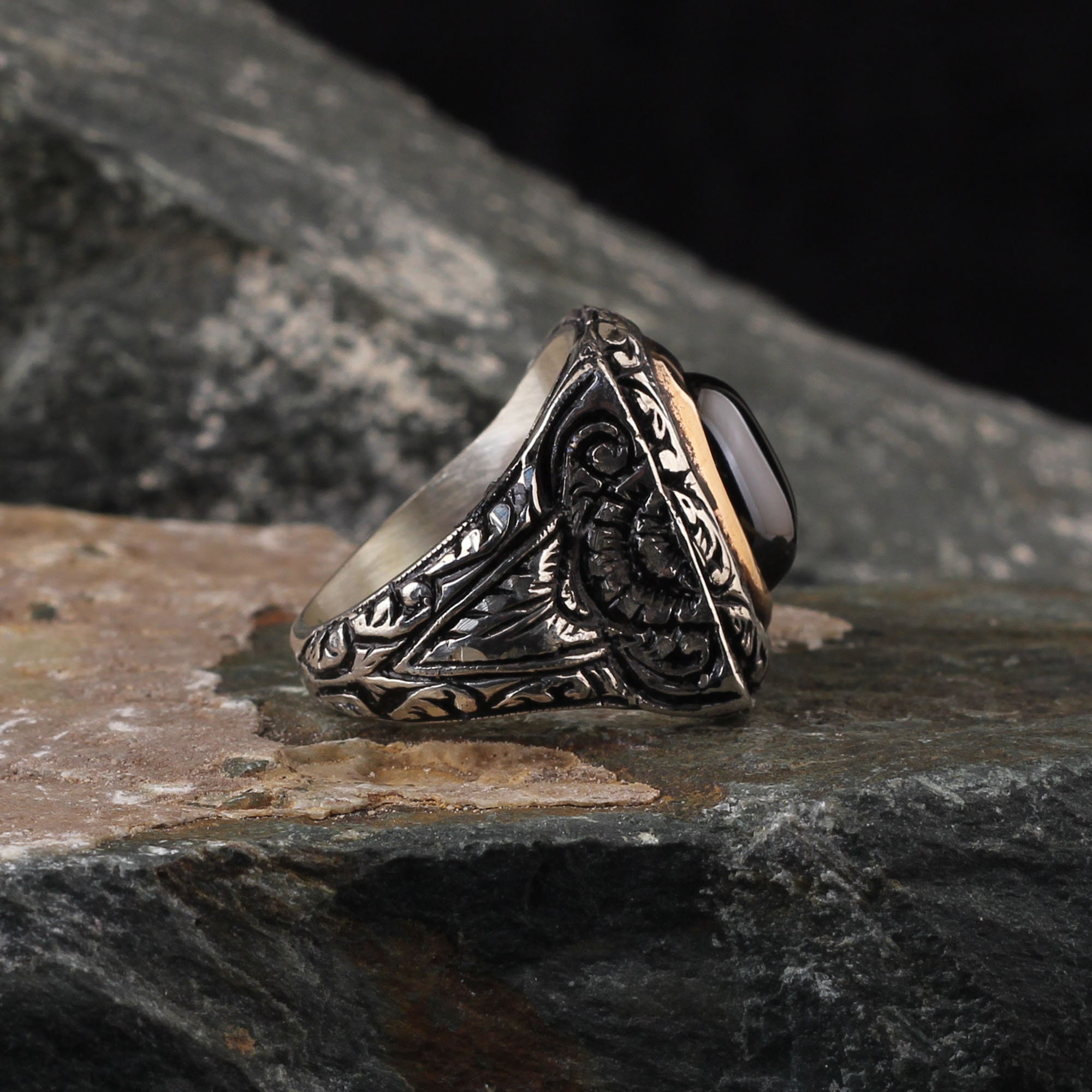 Handmade Black Onyx Sterling Silver Ring - Vintage Style - Etsy