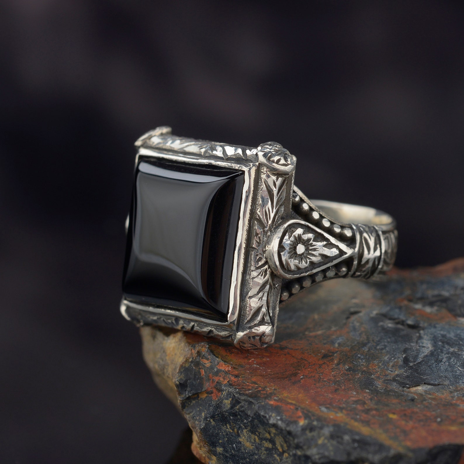 Mens Handmade Onyx Ring Black Onyx Gemstone Ring Men | Etsy