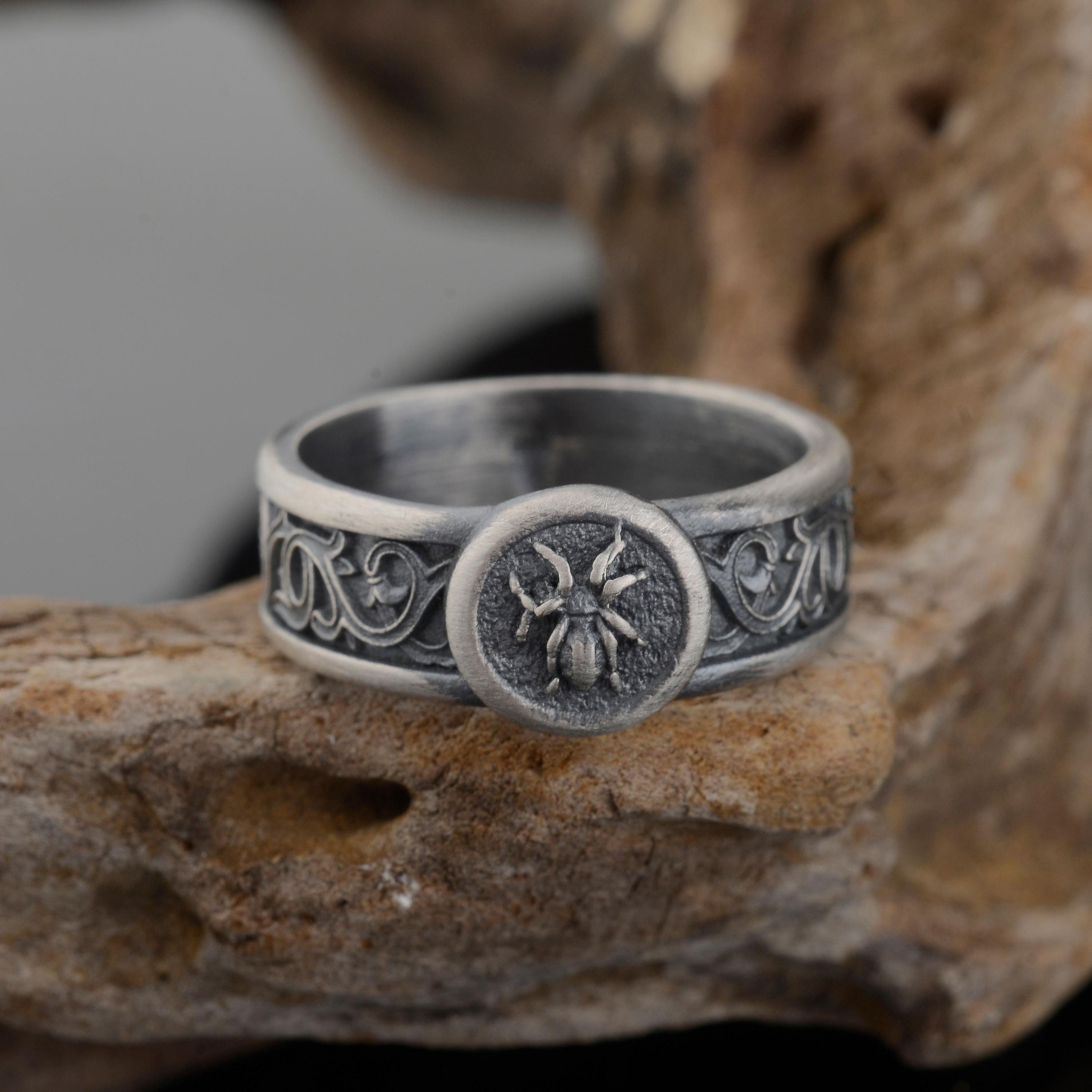 10k Gold Spider Signet Ring: Sterling Silver 3D Band - Etsy