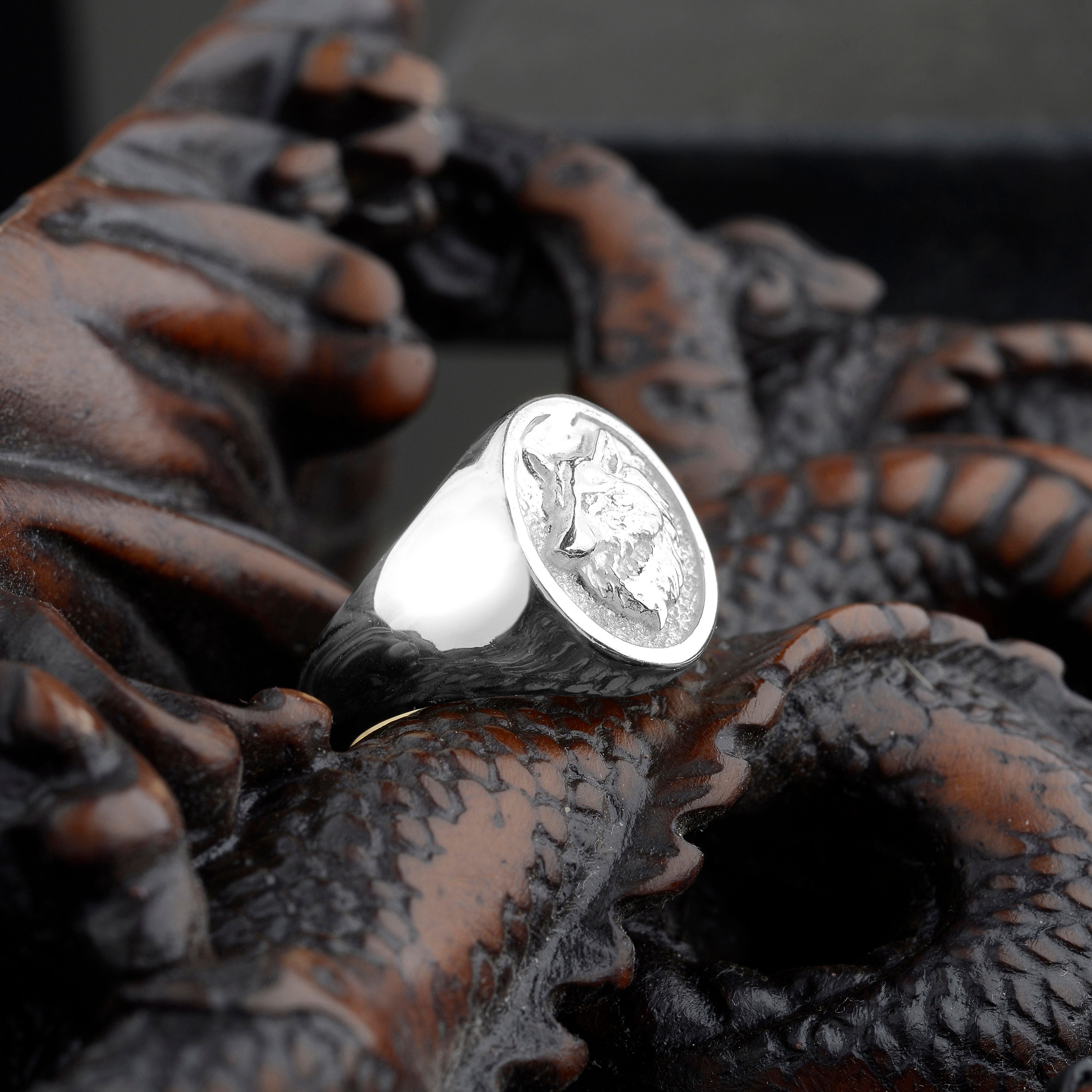 Sterling Silver Wolf Ring, Oval Minimalist Pinky Ring - Etsy