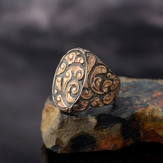 Mens Engraved Ring, Mens Ring ,Antique Ring For Man,  Men Oxidized Ring Handmade, Ring Man, Peridot Ring Man,  Man Jewelry Gift for Him.