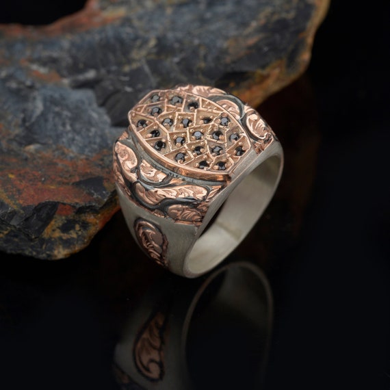 Anillo vintage para hombre, anillo rosa para hombre, anillo de plata  esterlina hecho a mano con piedras preciosas para hombre, anillo de plata  hecho
