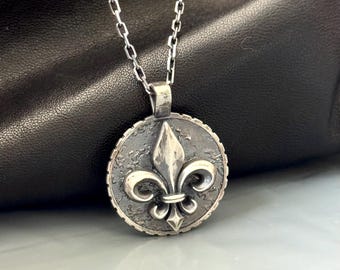 Sterling Silver Fleur De Lis Necklace , Handmade Symbolic Jewelry