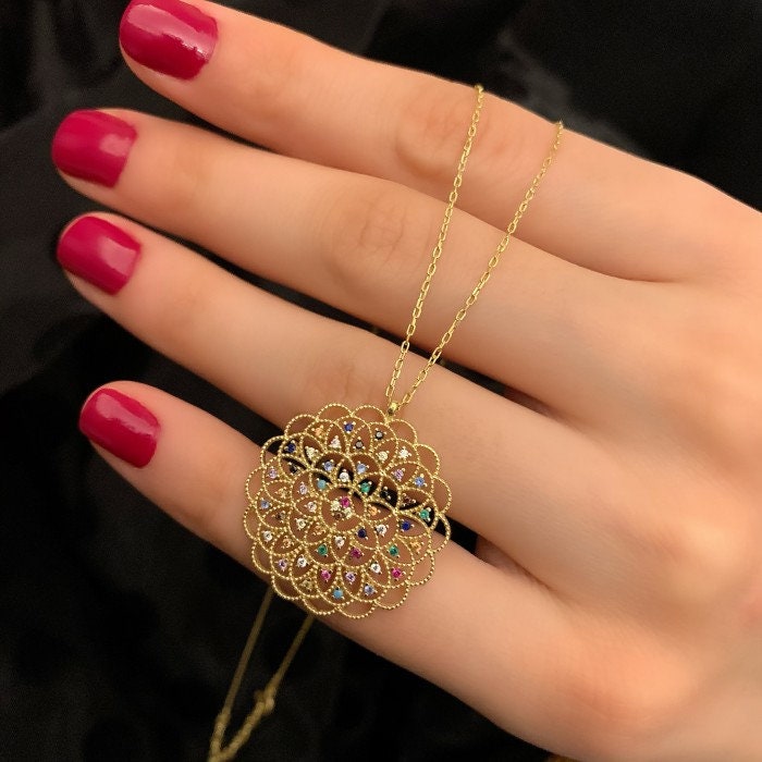 Gold Necklace for Woman Flower of Life Necklace 14k Gold