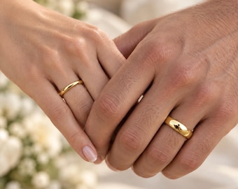 14k Real Gold Wedding Bands, His and Her Wedding Rings, 2mm to 7mm