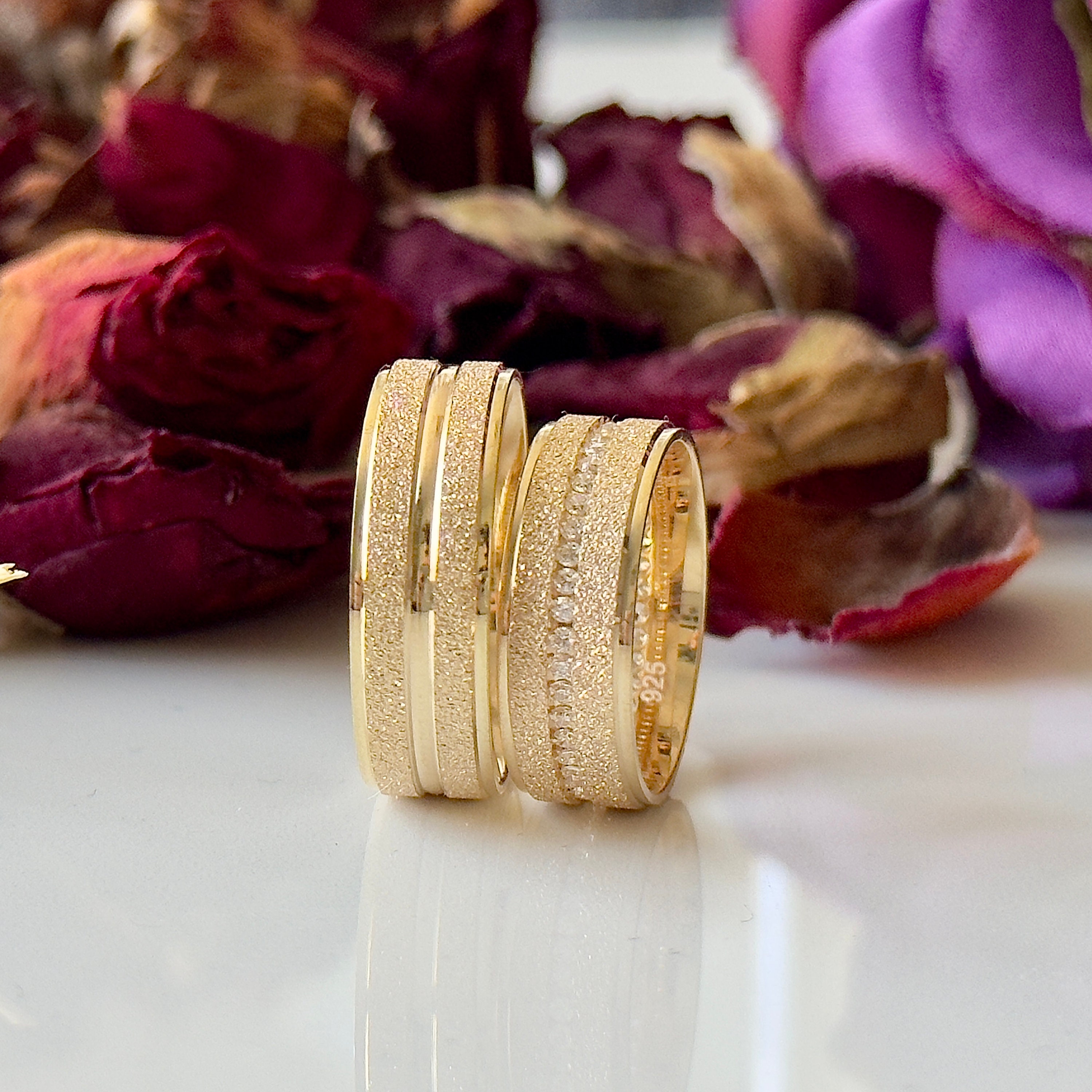 10K Gold Wedding Ring Set, Solid Gold Wedding Band