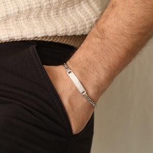 Gepersonaliseerde armband voor heren, sterlingzilveren herenarmband gepersonaliseerd, naamarmband, Byzantijnse kettingarmband, aangepaste herensieraden