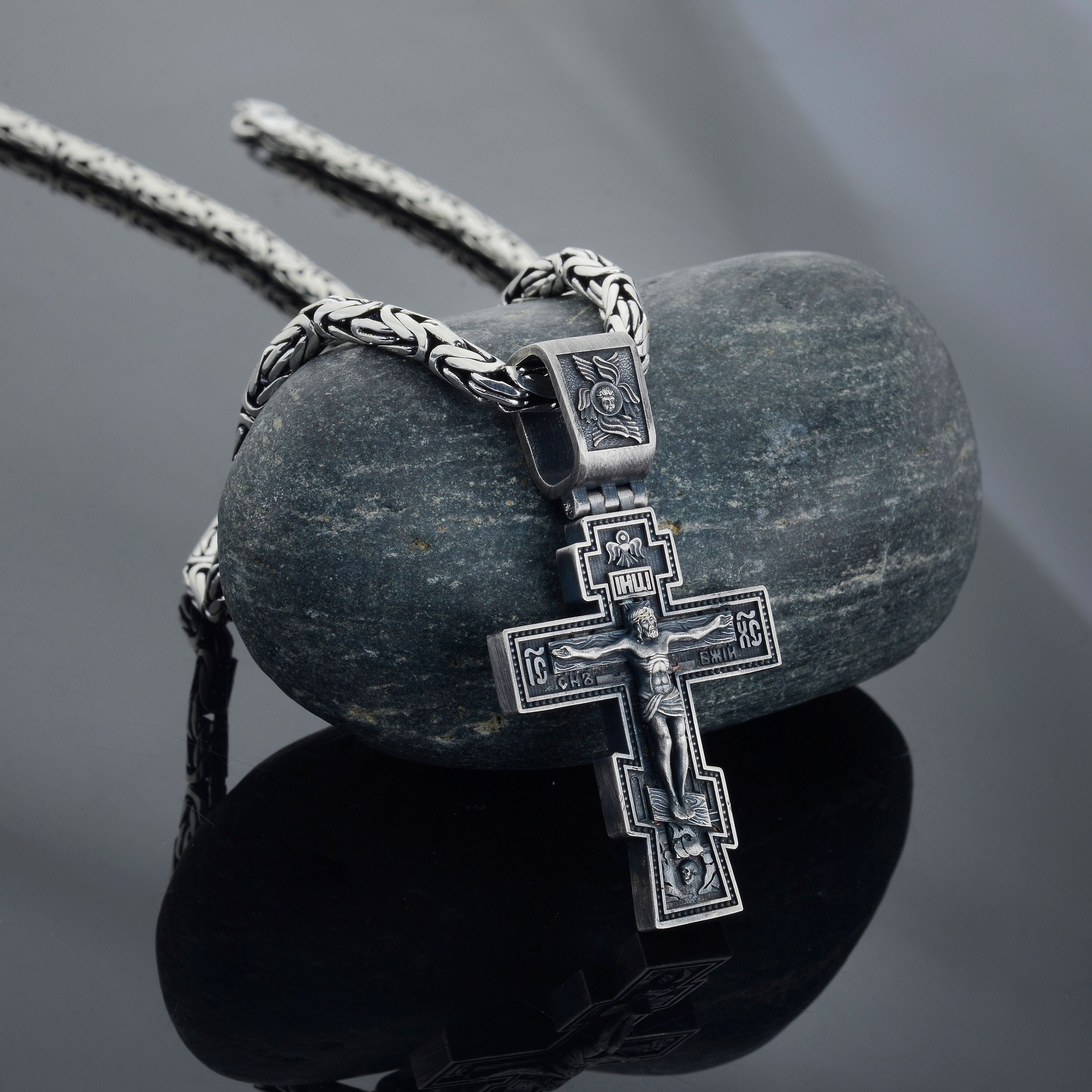 Christian Orthodox Cross Necklace, Jesus Cross Pendant, Mens