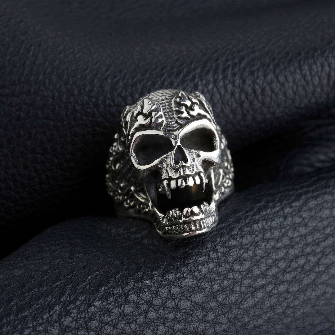 Unique Engraved Skul Ring, 925 Sterling Silver Skull Ring, Gothic