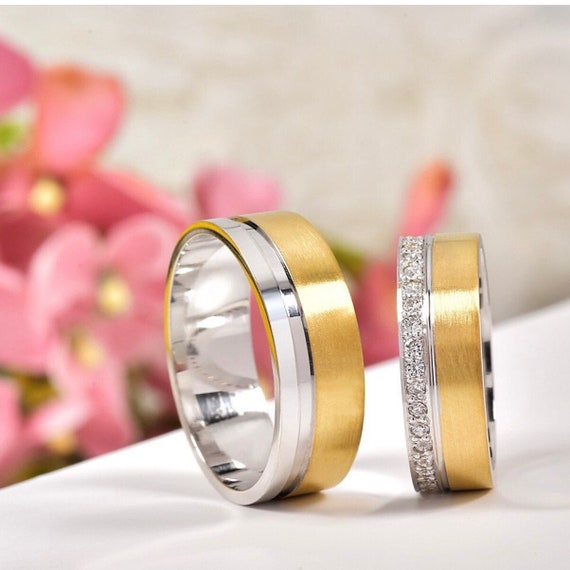 Gold Wedding Bands Set Couple Rings Traditional Wedding Band Etsy