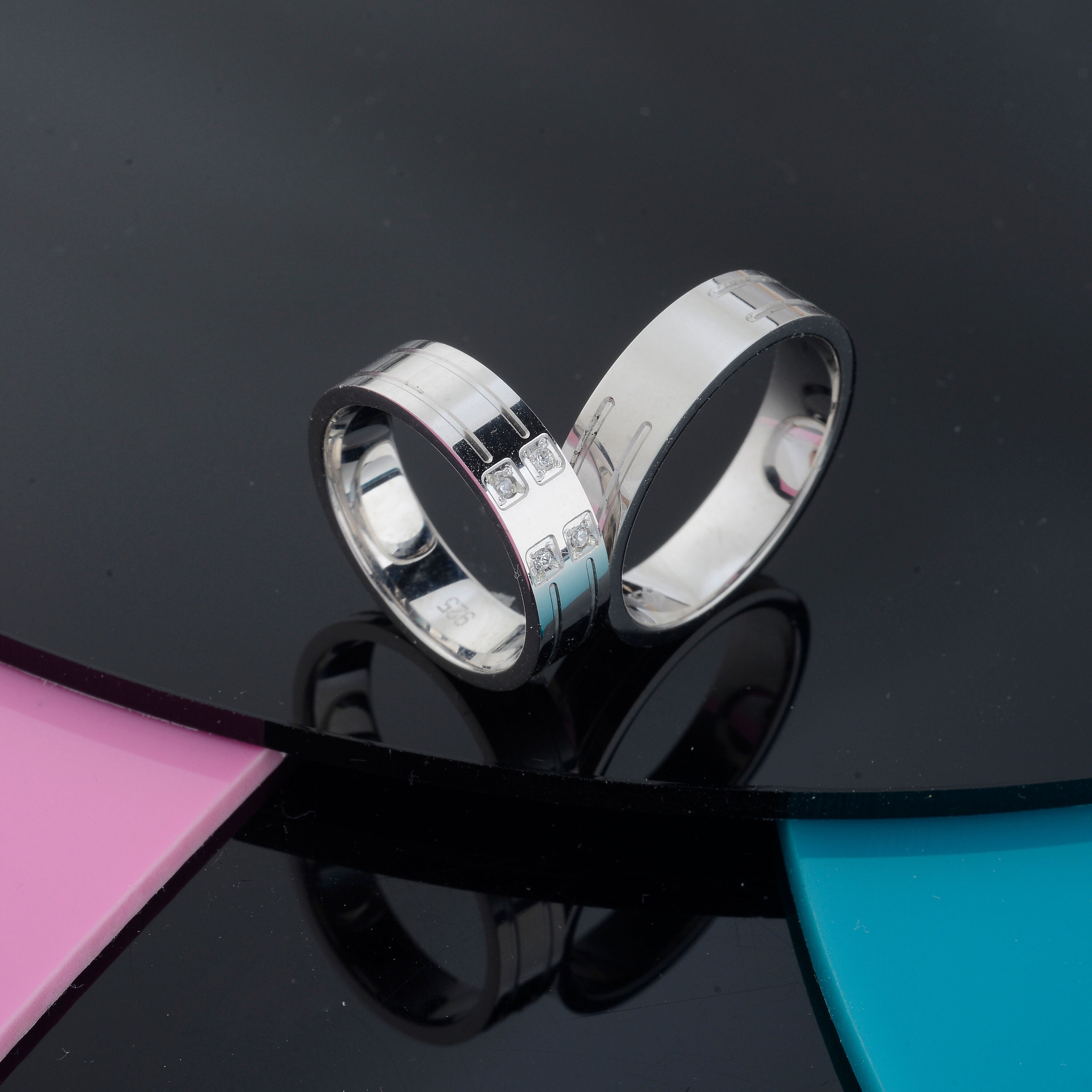 White Gold Wedding Bands Set Engagement Rings couple Rings