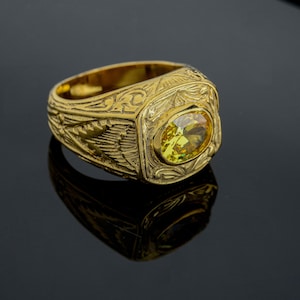 10k Gold-Herrenring, Citrin Edelstein Mann Ring, Männer Ring, antiken Stil Herrenring, Mann handgemachter Ring, Vintage-Stil