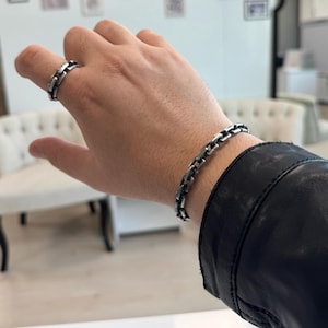 Mens Oxidized Cuff Bracelet  , Silver Chain Style Oxidized Cuff Bracelets, Silver Bracelet Bangle  Sterling Silver Mens Jewelry Bracelet