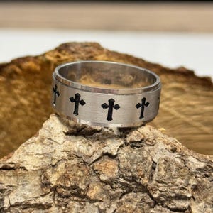 Cross Spinner Wedding Band, 925 Sterling Silver Brushed  Spinner Anxiety Wedding Band Men, Religious Jewelry, Anniversary Gift
