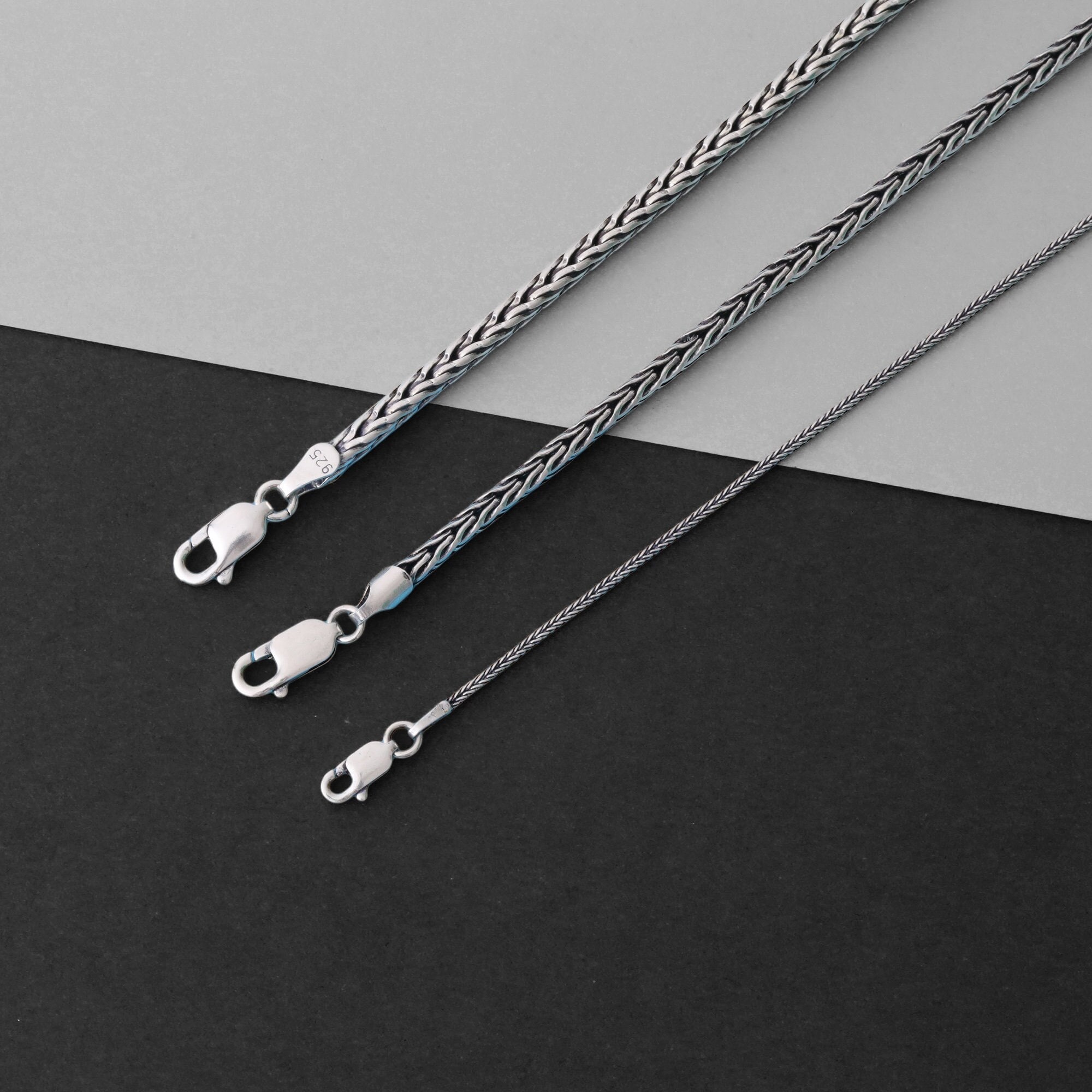 Oxidized Sterling Silver Viking Foxtail Chain Necklace for Men