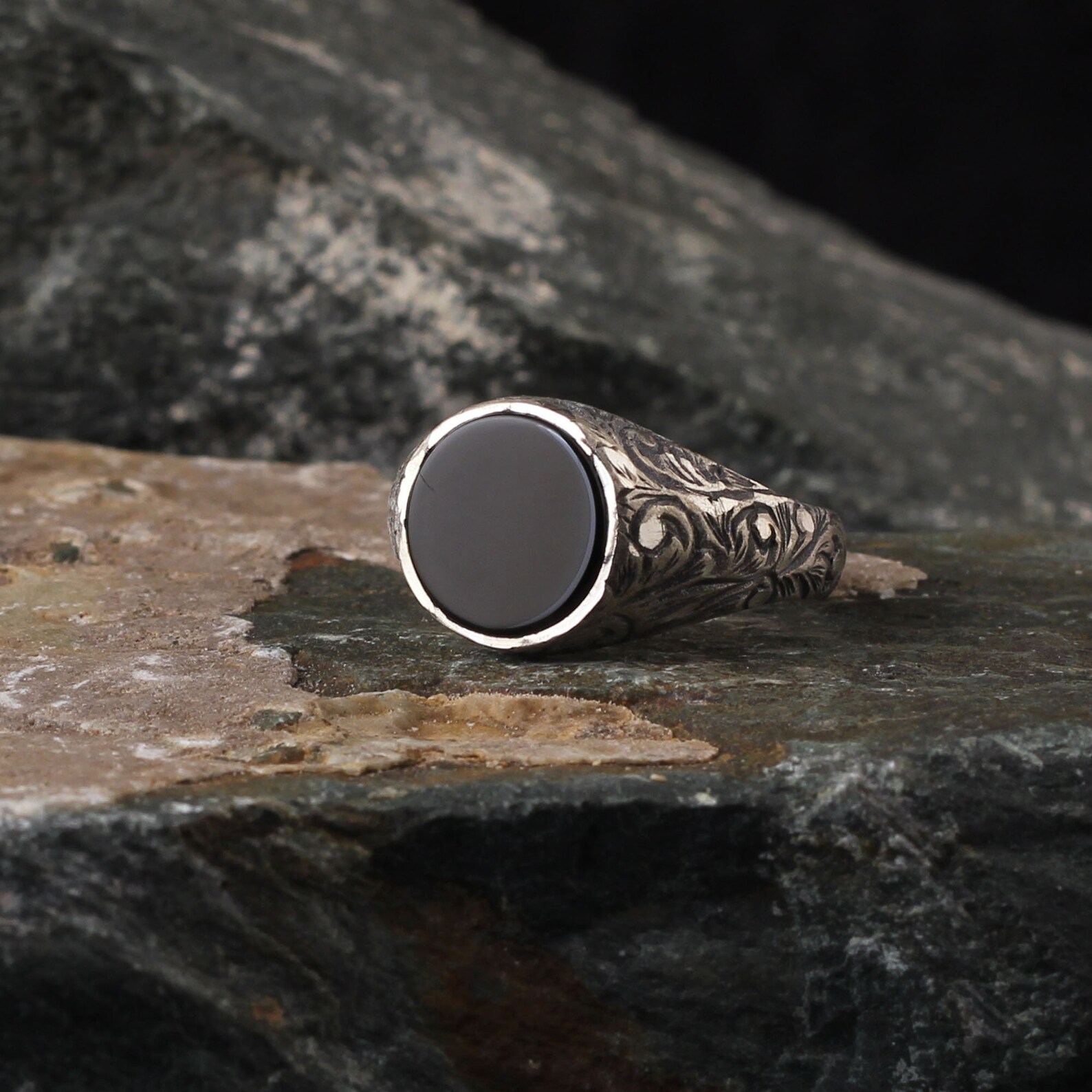 Black Onyx Pinky Ring Sterling Silver Black Onyx Ring Mens Etsy