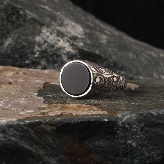 Onyx Cigar Band Sterling Silver Pinky Ring Size 5.50 – SpiritbeadNW
