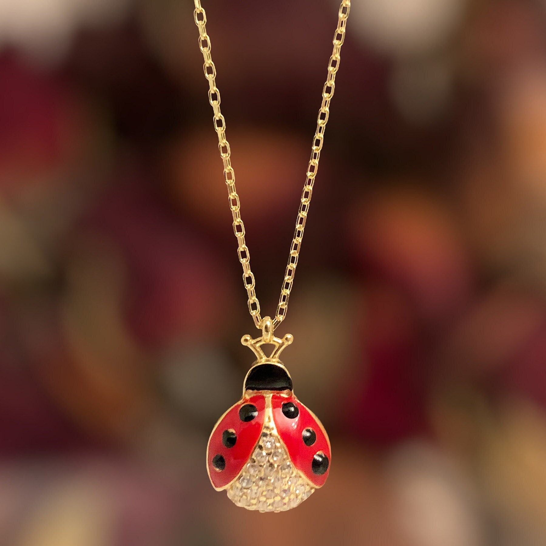 Ladybug Gold Necklace,necklace for Mothers Day, Ladybug Pendant