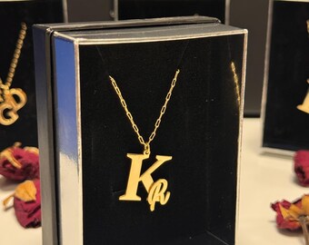 Double Initial Necklace – 14K Gold Plated Family Necklace