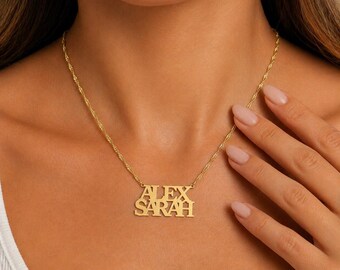 Personalized Two Name Necklace Gold, With Singapore Chain