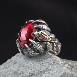 Dragon Claw Ring Mens Gemstone Ring Sterling Silver Men - Etsy