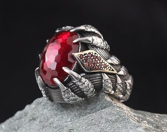 Dragon Claw Ring Mens Gemstone Ring Sterling Silver Men | Etsy