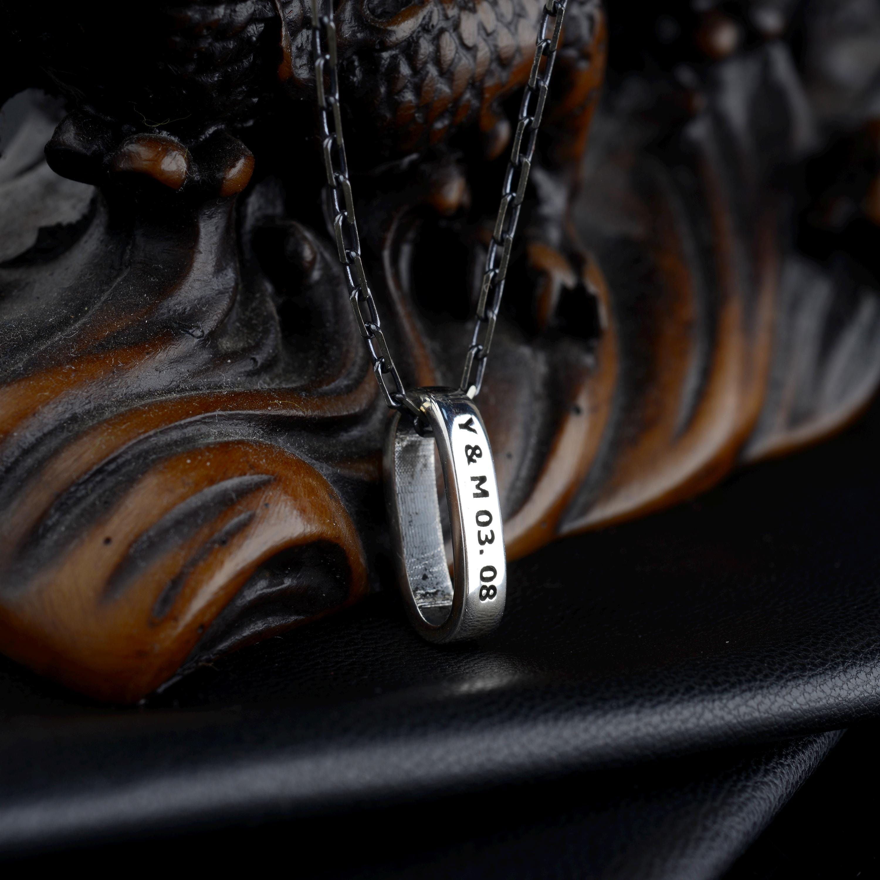 Personalized Charm ,925k Sterling Silver Custom Mens Necklace, Engraved Charm Pendant For Men Oxidized Necklace,  Personalized Necklace Gift