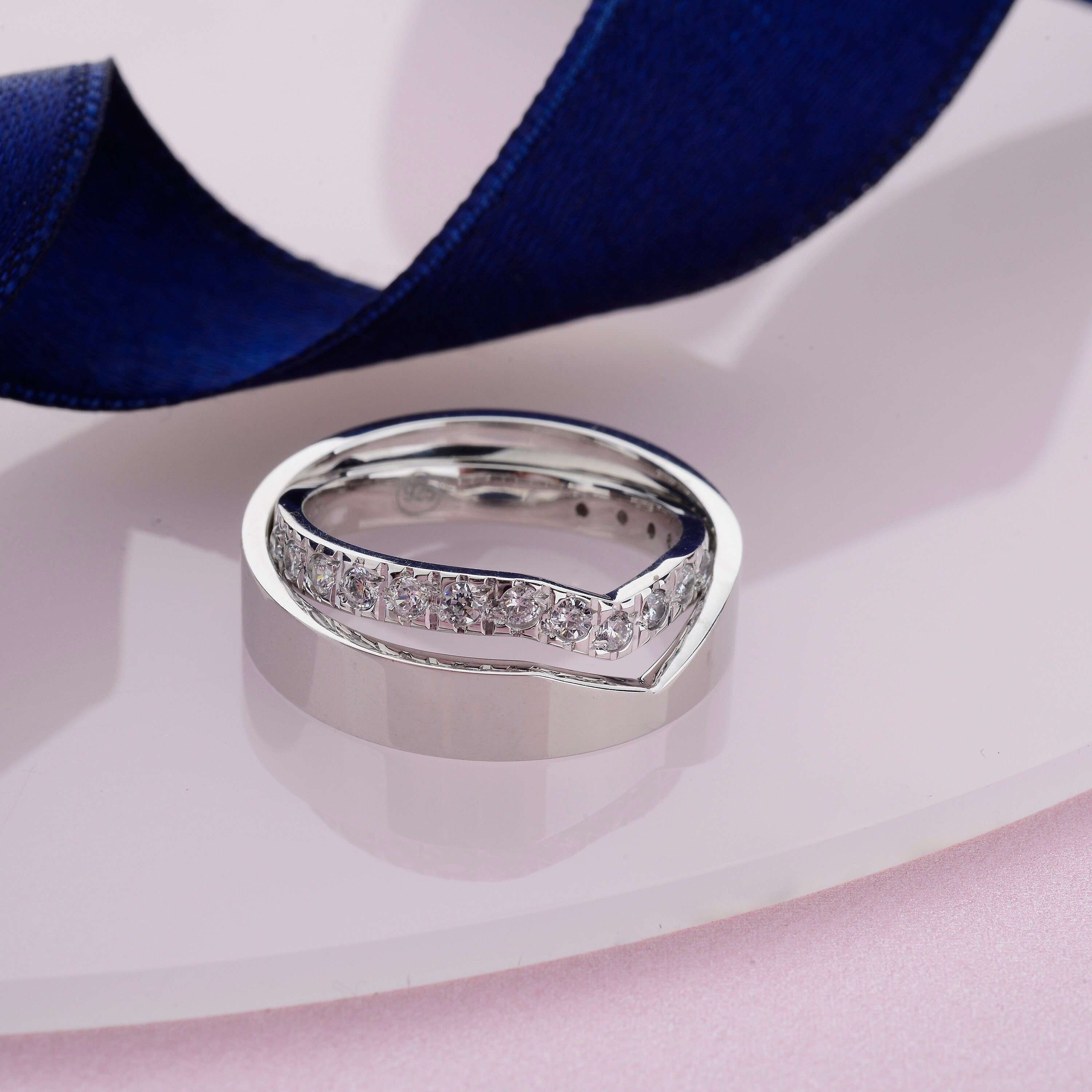 Curved White Gold Wedding Band, Engagement Rings,Couple rings, Matching Wedding Band Set, Wedding Band His and Hers, Wedding Rings Woman