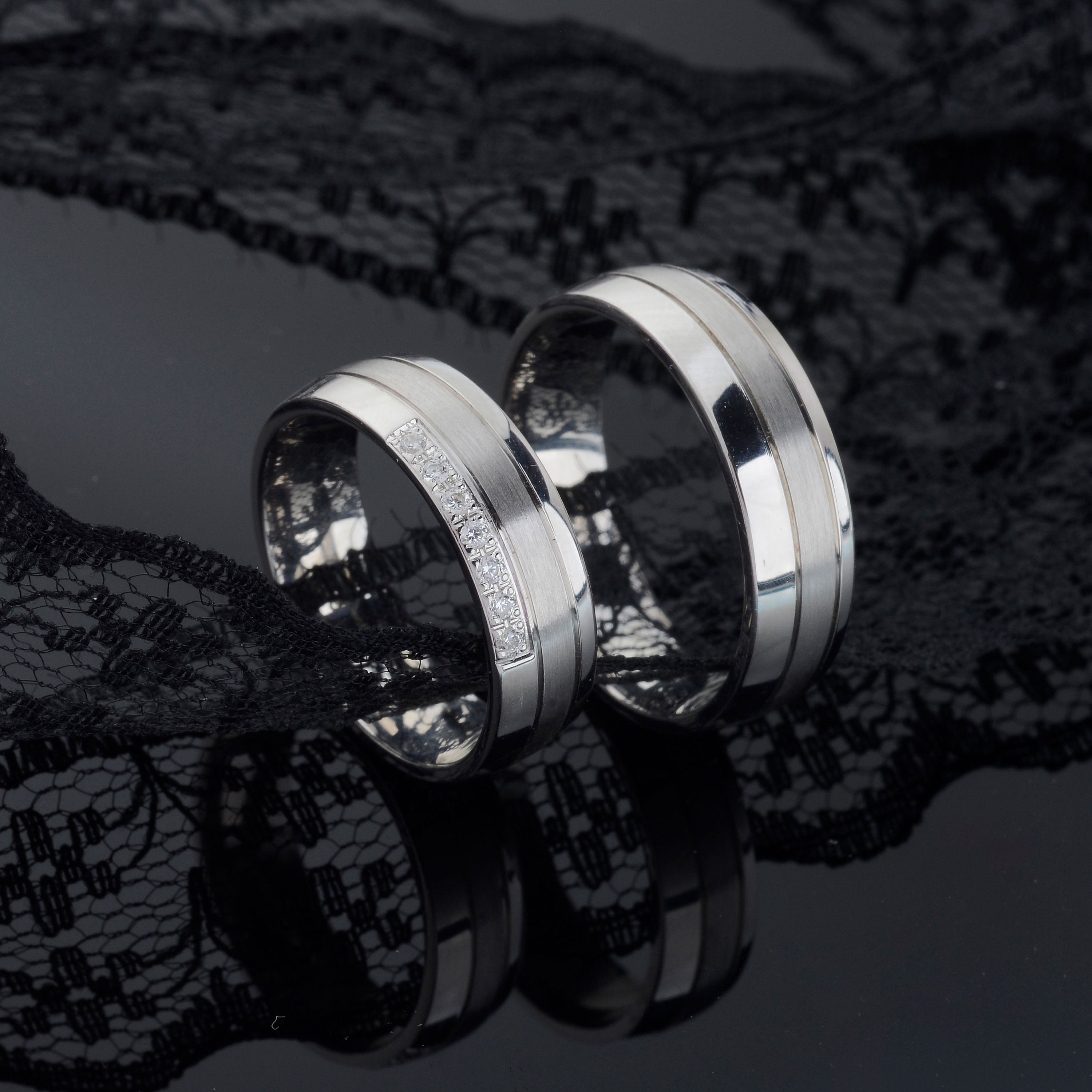 Silver Wedding Band Set, Silver Wedding Bands, Couple Rings, Rings