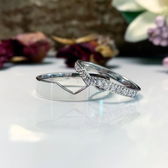 White Gold Curved Wedding Bands Set, Engagement Rings,couple Rings,matching  Wedding Band Set, Wedding Band His and Hers, Wedding Rings Woman - Etsy