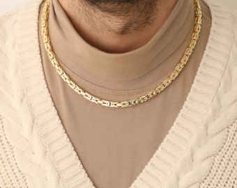 Mens Gold Plated Byzantine Chain Necklace
