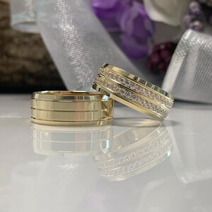 14k Gold Wedding Bands Set, Unique Engagement Rings,Wedding Band Set, Wedding Band His and Hers, Wedding Rings Woman, Gold Engagement rings image 3