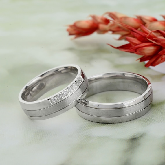 Conjunto alianza de boda de plata, alianzas de boda de plata, anillos de  pareja, anillos para parejas, alianza de boda para él y para ella, anillos  de boda mujer -  México