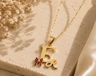 Personalized Gold Initial Necklace with Charm, Unique Personalzied Gift