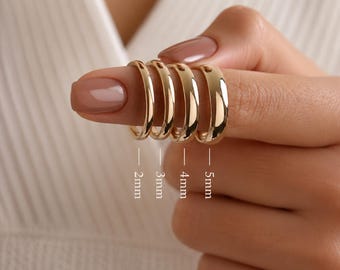14k Real Gold Domed Wedding Band, Minimalist Elegant Ring, 2mm-7mm Widths