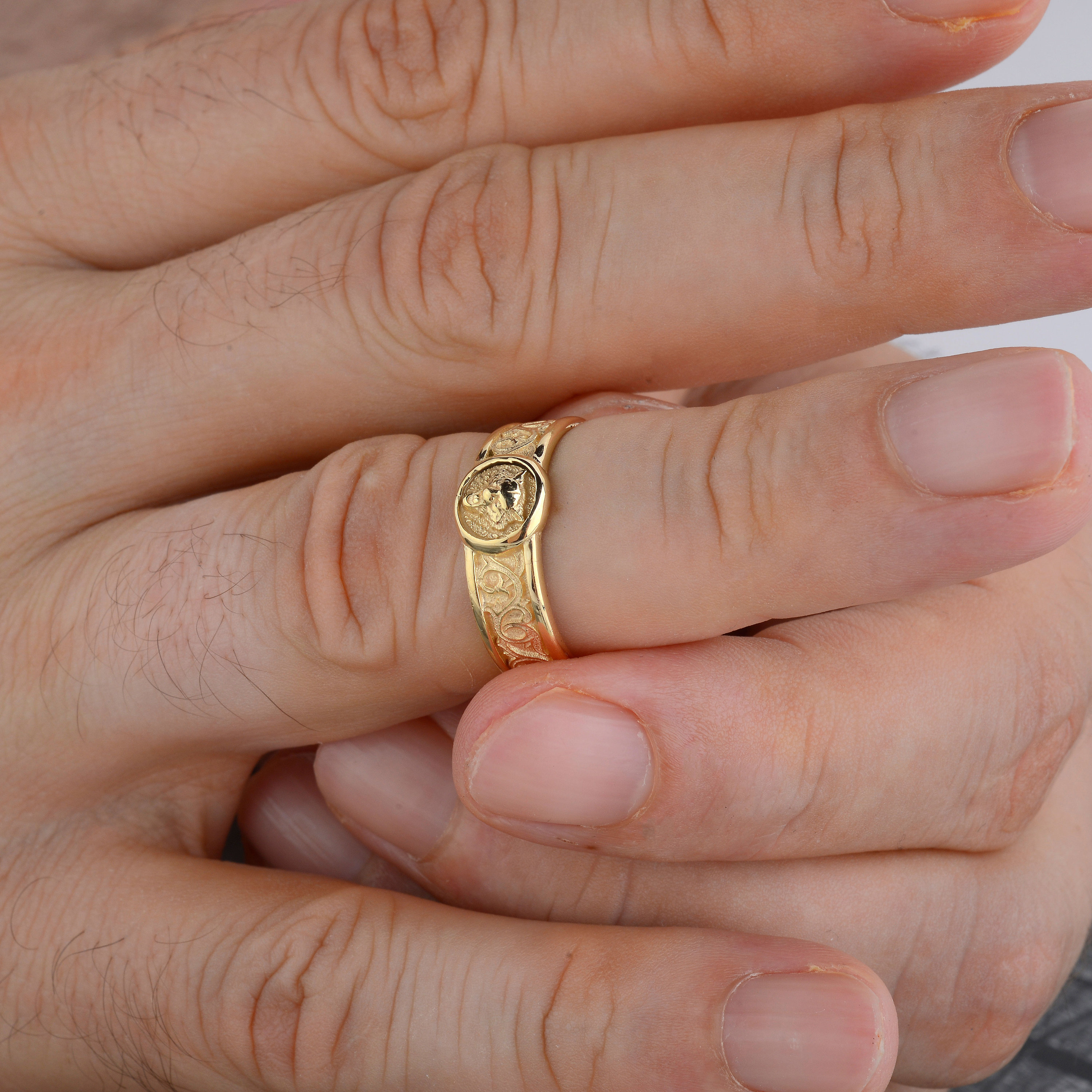 10k Gold Tiger Weddig Ring, Solid Gold Engagement Ring, Lily & Cross ...