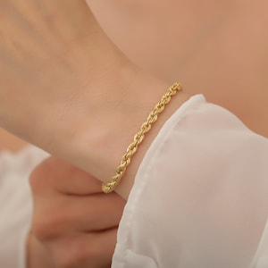 14k Solid Gold Rope Chain Bracelet, 3,3 mm Rope Chain Bracelet, Woman Jewellry, Everyday Bracelet, Handmade Jewelry Gifts