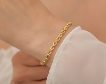 14k Solid Gold Rope Chain Bracelet, 3,3 mm Rope Chain Bracelet, Woman Jewellry, Everyday Bracelet, Handmade Jewelry Gifts
