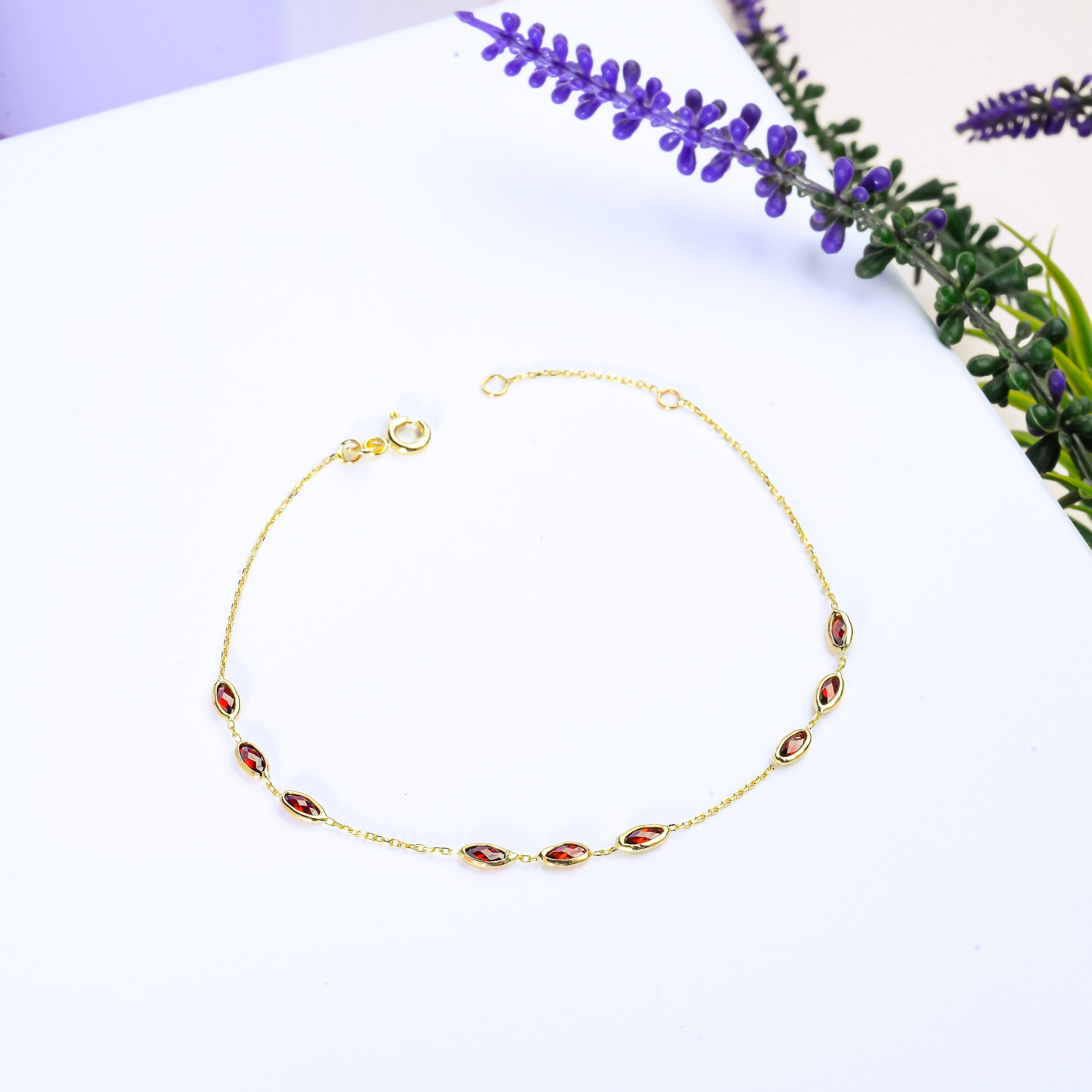 14k Solid Gold Ruby Bracelets, Woman Jewellry, Minimalist Gold Bracelet, Handmade Jewelry Gifts