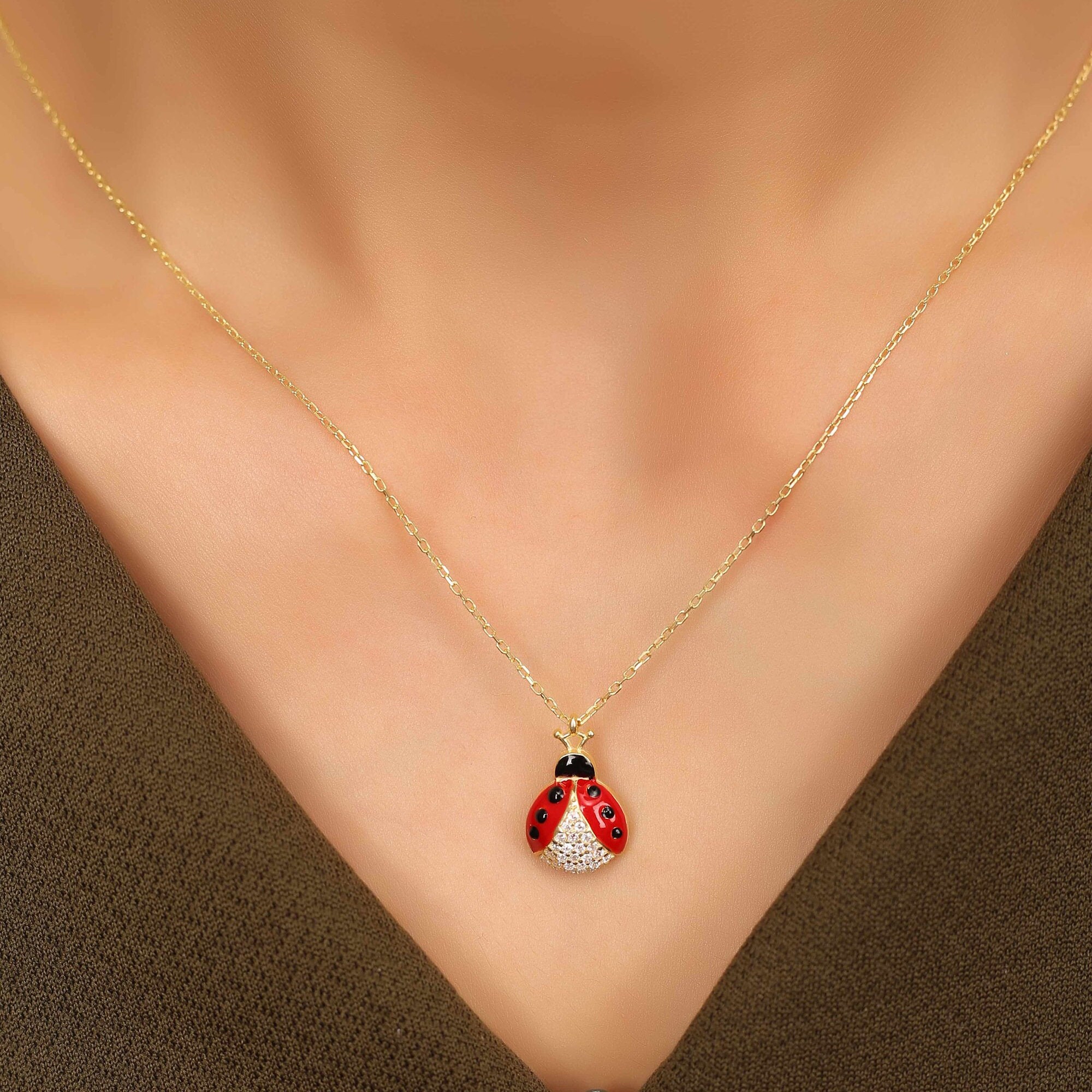 Ladybug Gold Necklace,necklace for Mothers Day, Ladybug