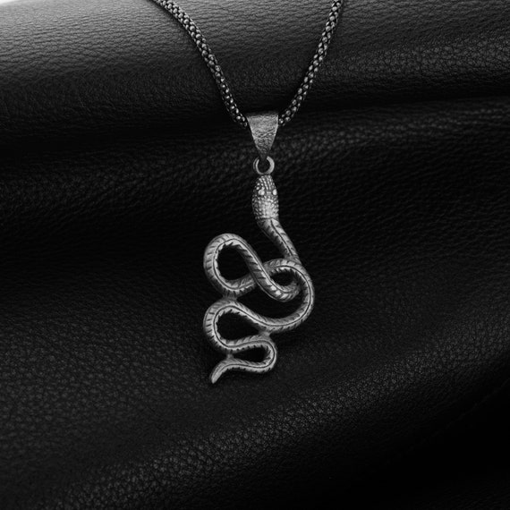 Silver Snake Necklace,Man Necklace, Boho Serpent Snake Pendant Mens Necklace Chain Snake Jewelry,Mens Pendant Charm, Oxidised Man Necklace